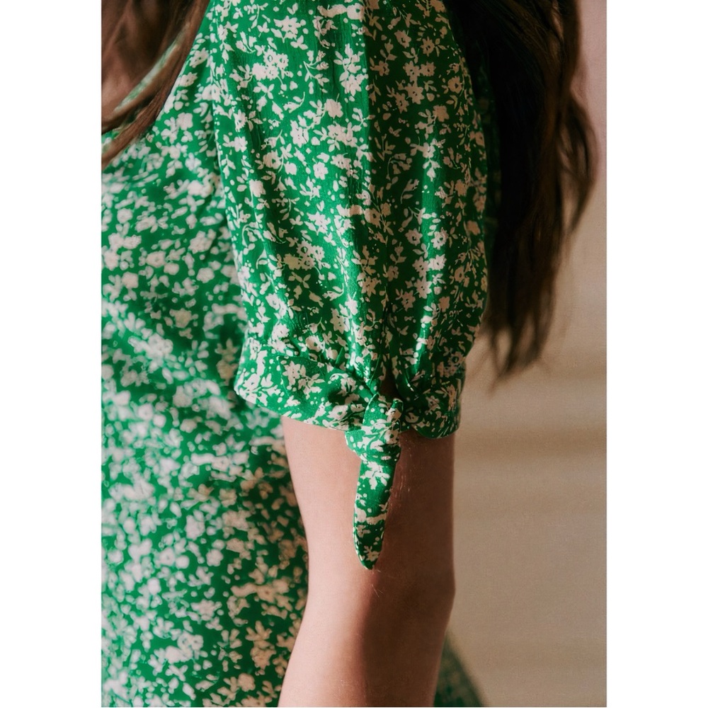 NWT Sezane Midi Vic Green Short-Sleeve Floral Dress - Picture 6 of 8